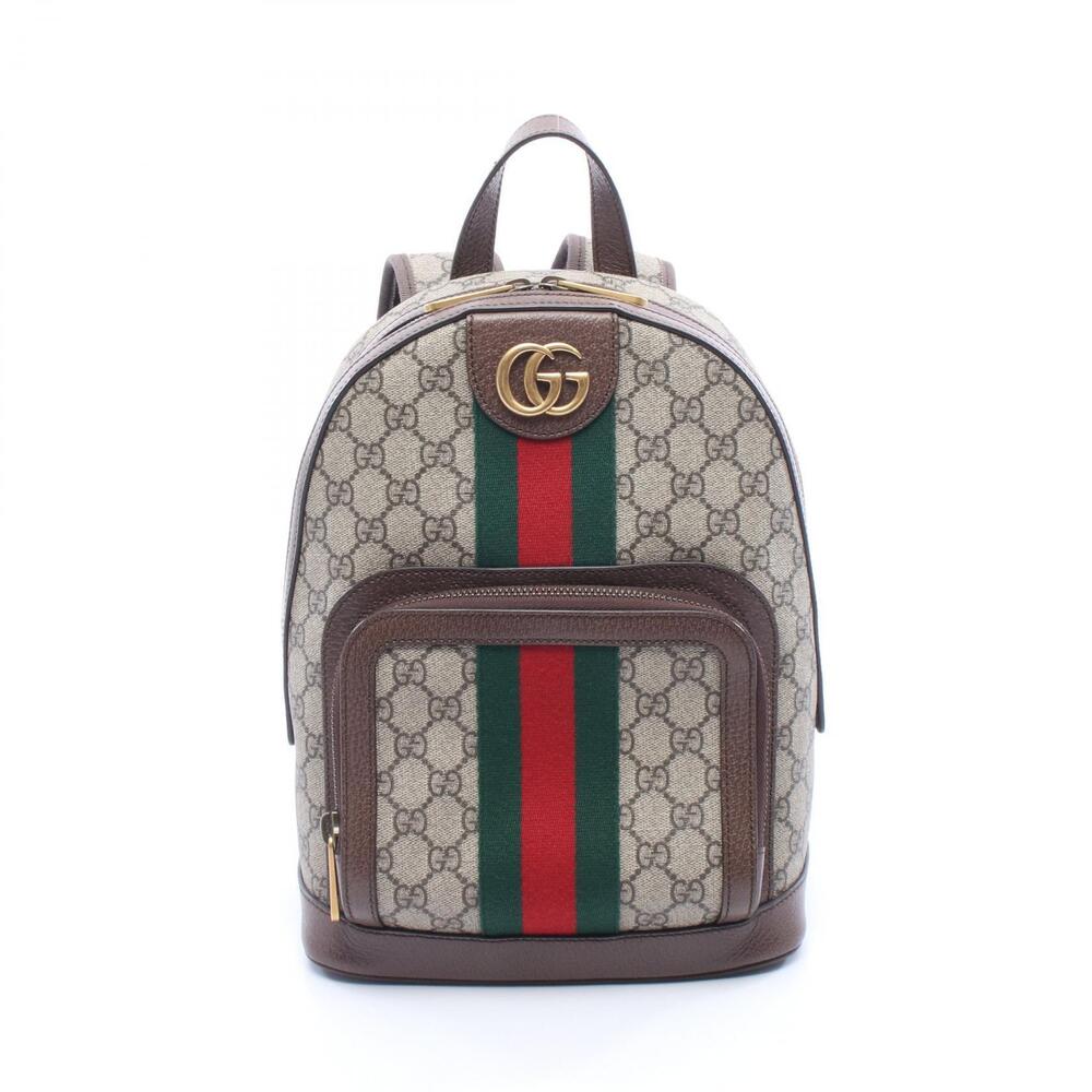Gucci Ophidia GG Supreme Backpack Rucksack Canvas Leather Multicolor Beige Brown